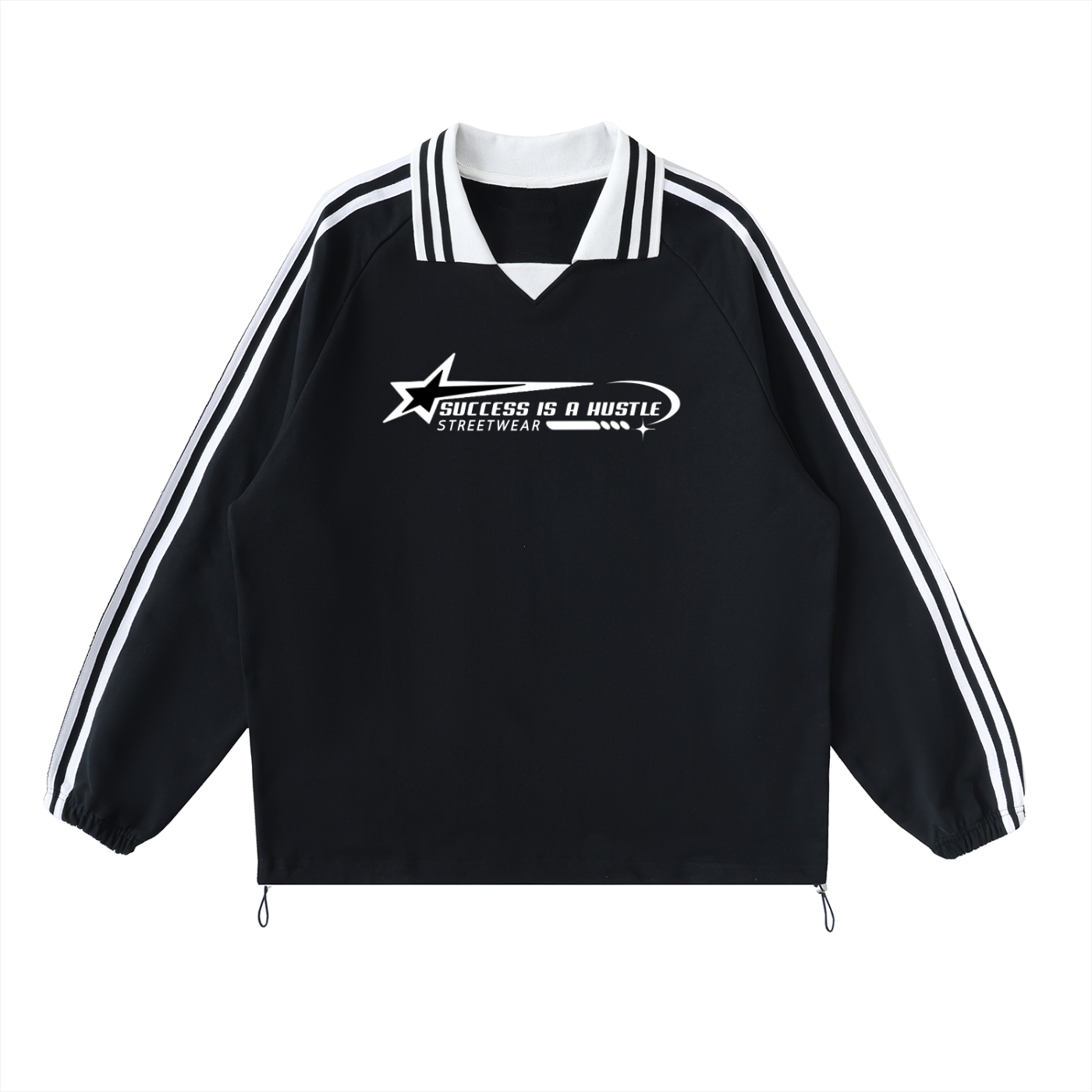 S.I.A.H “The Classic Reimagined” X "Hustle Orbit" (White Edition) X Shockwave Standard" (White Edition) Contrast Striped Lapel Collar Sweatshirt