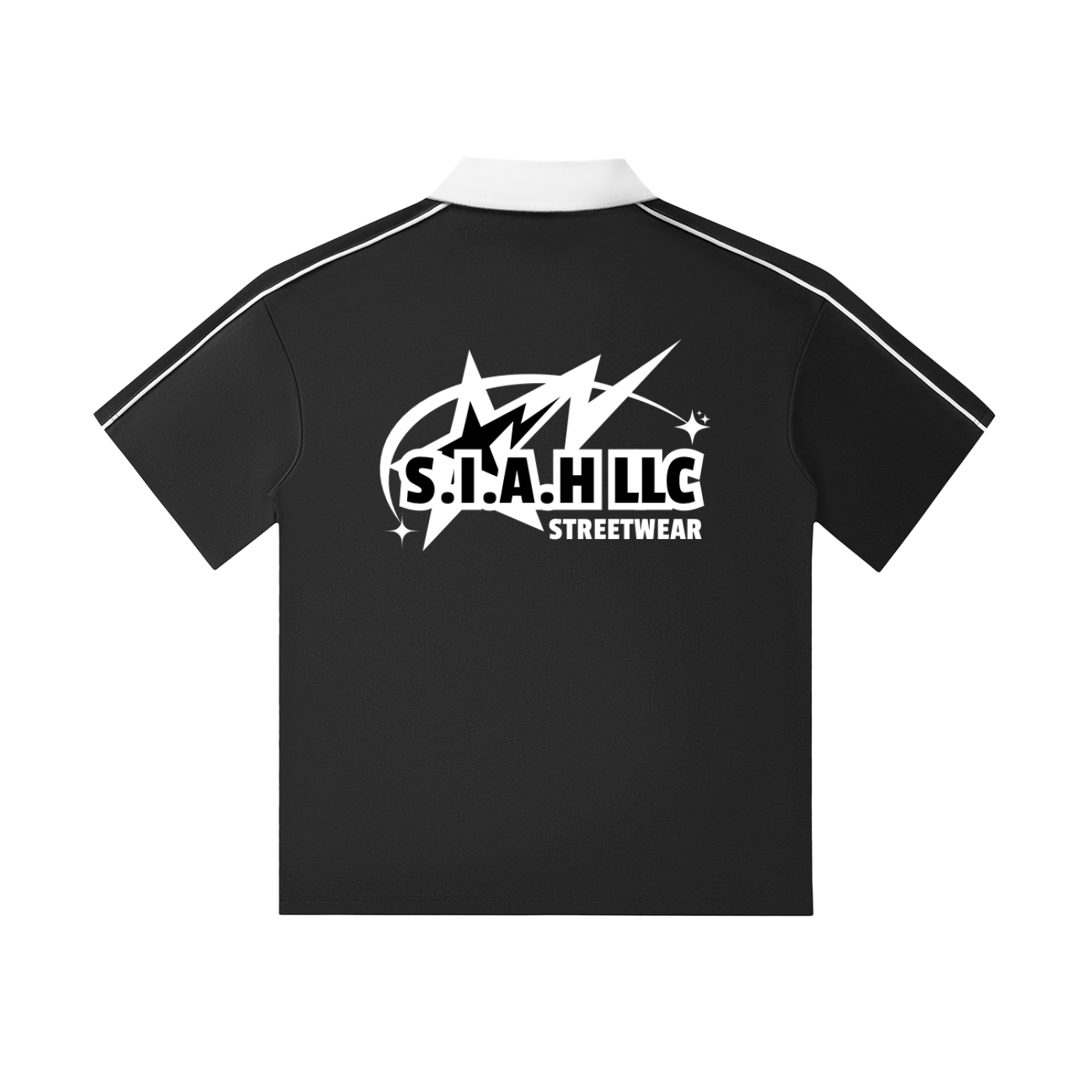 S.I.A.H "Hustle Orbit" (White Edition) X "Shockwave Standard" (White Edition) Contrast Collar Short-Sleeve Polo Shirt