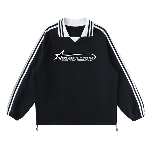 S.I.A.H “The Classic Reimagined” X "Hustle Orbit" (White Edition) X Shockwave Standard" (White Edition) Contrast Striped Lapel Collar Sweatshirt