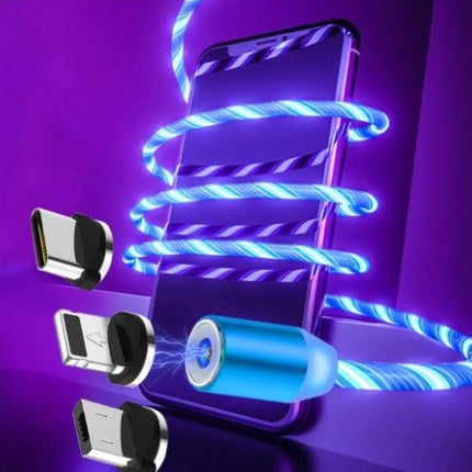 3 In 1 Type C Port/Micro - B Port/Lighting Port To USB, Flowing Light Magnetic Streamer Data Line Cable