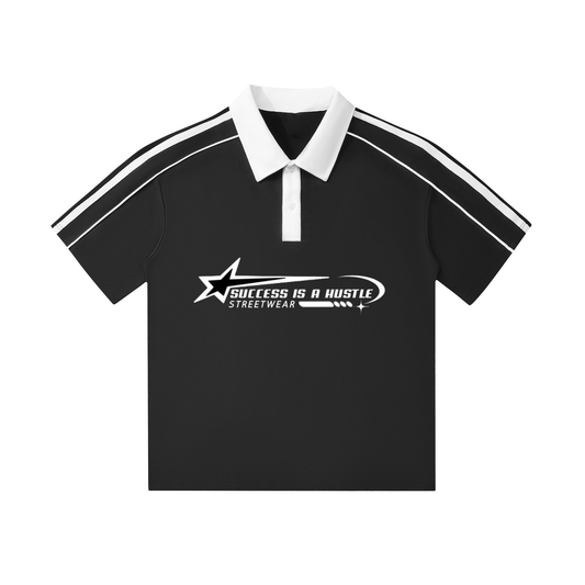 S.I.A.H "Hustle Orbit" (White Edition) X "Shockwave Standard" (White Edition) Contrast Collar Short-Sleeve Polo Shirt