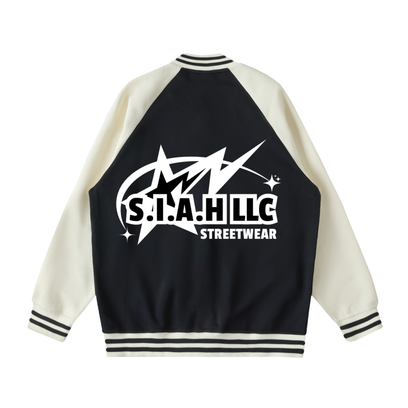 S.I.A.H “The Everyday Essential” X "Hustle Orbit" (White Edition)  X "Lineage Code" X " Shockwave Standard" (White Edition) Two Tone Raglan Sleeve Varsity Jacket