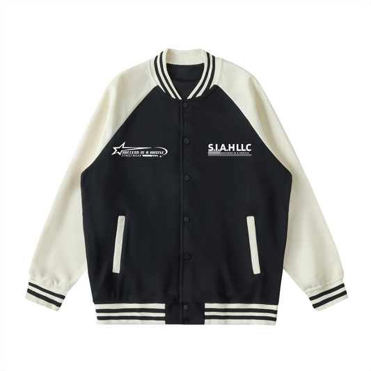S.I.A.H “The Everyday Essential” X "Hustle Orbit" (White Edition)  X "Lineage Code" X " Shockwave Standard" (White Edition) Two Tone Raglan Sleeve Varsity Jacket